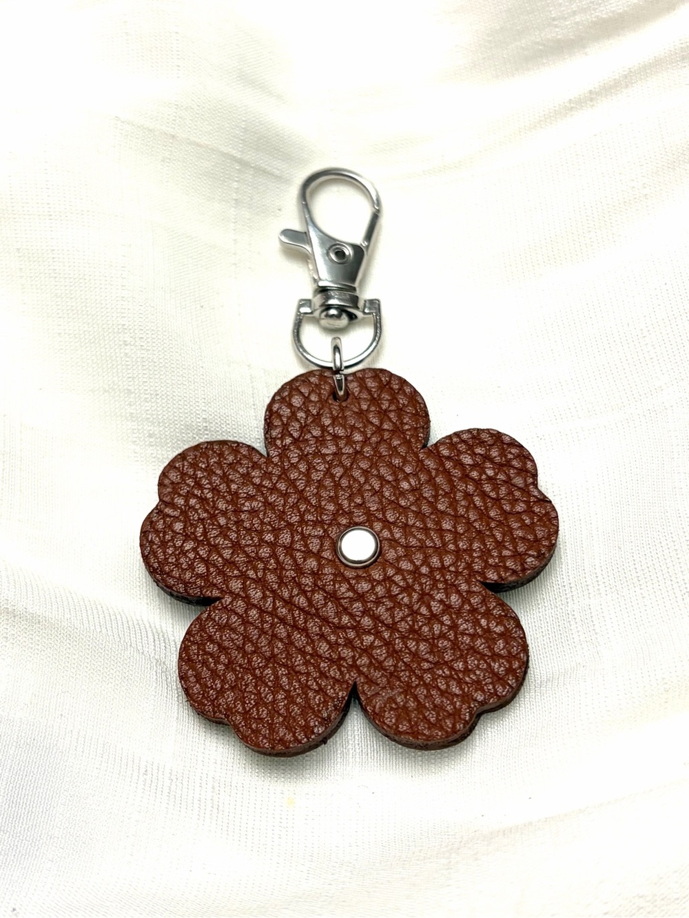 Upcycled COACH Leather Floral Keychain Charm Green Brown Black Floral - Picture 2 of 5